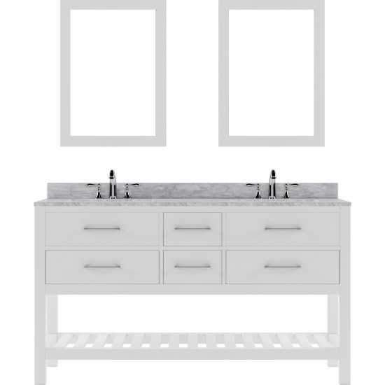 Caroline Estate 60" Double Bath Vanity in White with White Marble Top and Round Sinks and Matching Mirrors