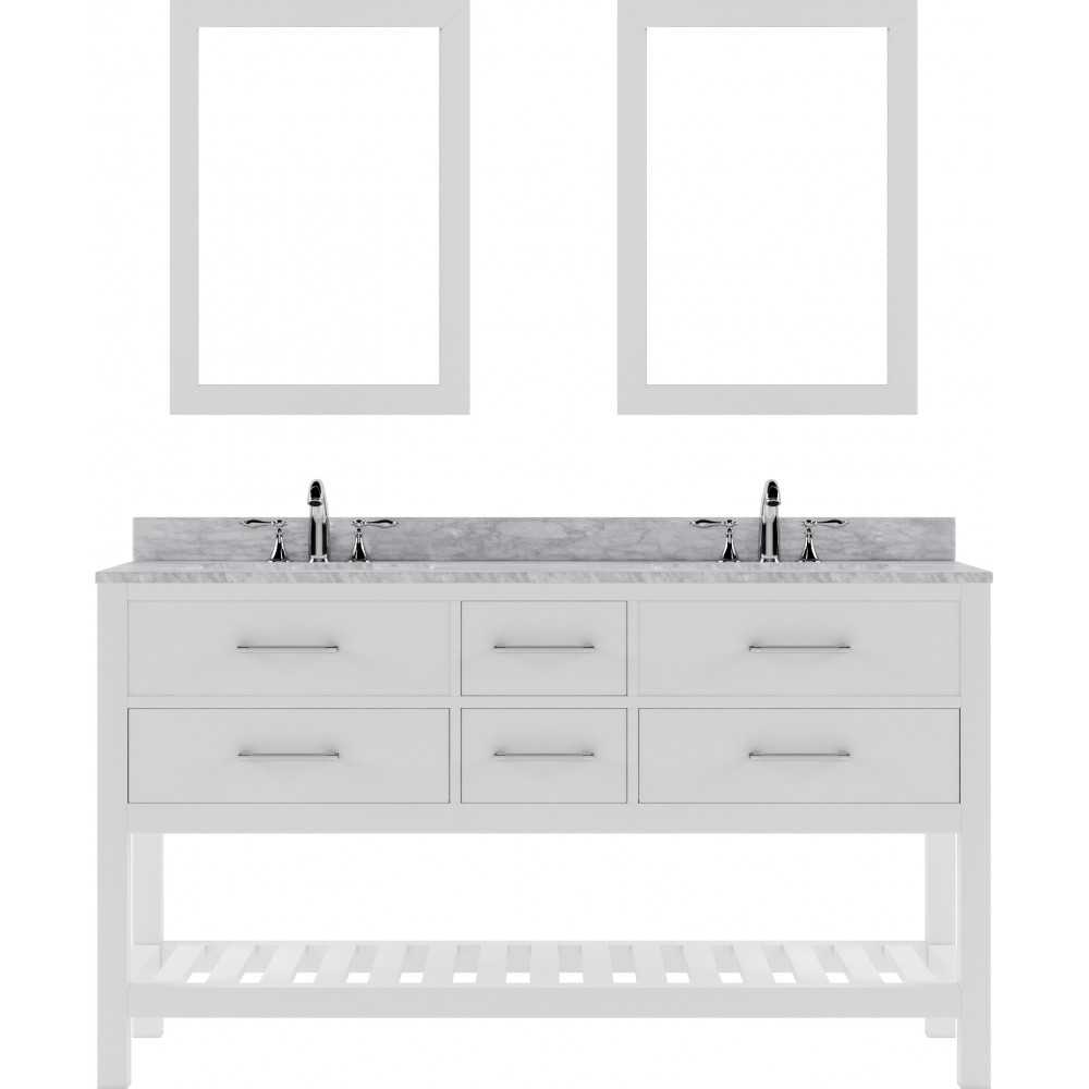 Caroline Estate 60" Double Bath Vanity in White with White Marble Top and Round Sinks and Matching Mirrors