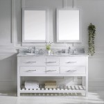 Caroline Estate 60" Double Bath Vanity in White with White Marble Top and Round Sinks and Matching Mirrors