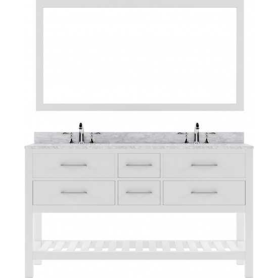 Caroline Estate 60" Double Bath Vanity in White with White Marble Top and Round Sinks and Matching Mirror