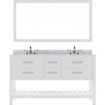 Caroline Estate 60" Double Bath Vanity in White with White Marble Top and Round Sinks with Brushed Nickel Faucets and Mirror