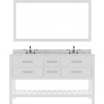 Caroline Estate 60" Double Bath Vanity in White with White Marble Top and Round Sinks with Polished Chrome Faucets and Mirror