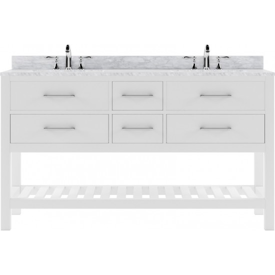 Caroline Estate 60" Double Bath Vanity in White with White Marble Top and Round Sinks