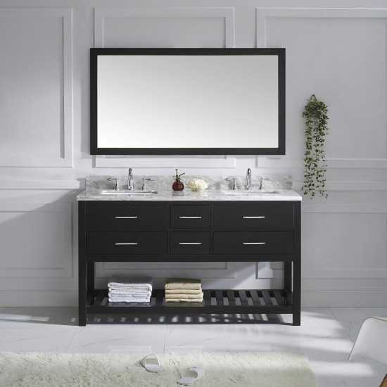 Caroline Estate 60" Double Bath Vanity in Espresso with White Marble Top and Square Sinks and Matching Mirror