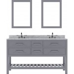 Caroline Estate 60" Double Bath Vanity in Gray with White Marble Top and Square Sinks with Brushed Nickel Faucets and Mirrors