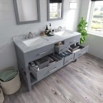 Caroline Estate 60" Double Bath Vanity in Gray with White Marble Top and Square Sinks with Brushed Nickel Faucets and Mirrors