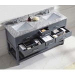 Caroline Estate 60" Double Bath Vanity in Gray with White Marble Top and Square Sinks and Matching Mirror