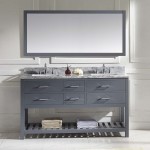 Caroline Estate 60" Double Bath Vanity in Gray with White Marble Top and Square Sinks with Polished Chrome Faucets and Mirror