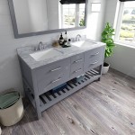 Caroline Estate 60" Double Bath Vanity in Gray with White Marble Top and Square Sinks with Polished Chrome Faucets and Mirror