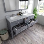 Caroline Estate 60" Double Bath Vanity in Gray with White Marble Top and Square Sinks with Polished Chrome Faucets and Mirror