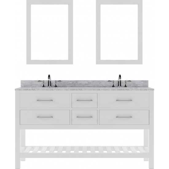 Caroline Estate 60" Double Bath Vanity in White with White Marble Top and Square Sinks and Matching Mirrors