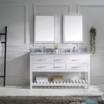 Caroline Estate 60" Double Bath Vanity in White with White Marble Top and Square Sinks with Brushed Nickel Faucets and Mirror