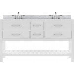 Caroline Estate 60" Double Bath Vanity in White with White Marble Top and Square Sinks with Brushed Nickel Faucets