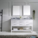 Caroline Estate 60" Double Bath Vanity in White with White Marble Top and Square Sinks with Brushed Nickel Faucets