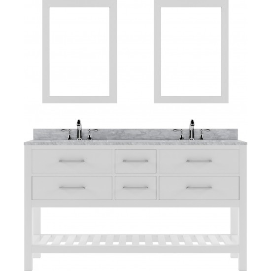 Caroline Estate 60" Double Bath Vanity in White with White Marble Top and Square Sinks with Polished Chrome Faucets and Mirro