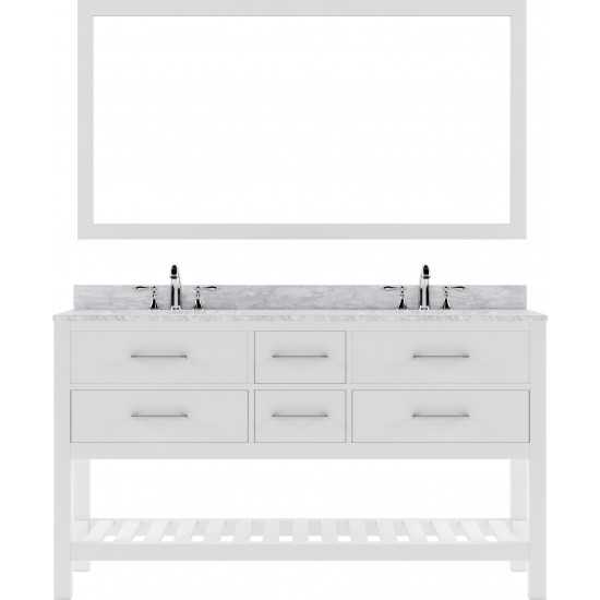 Caroline Estate 60" Double Bath Vanity in White with White Marble Top and Square Sinks and Matching Mirror