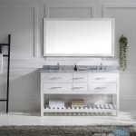 Caroline Estate 60" Double Bath Vanity in White with White Marble Top and Square Sinks and Matching Mirror