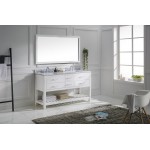 Caroline Estate 60" Double Bath Vanity in White with White Marble Top and Square Sinks with Brushed Nickel Faucets and Mirror