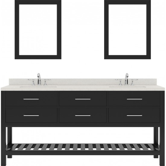 Caroline Estate 72" Double Bath Vanity in Espresso with White Quartz Top and Round Sinks and Matching Mirrors