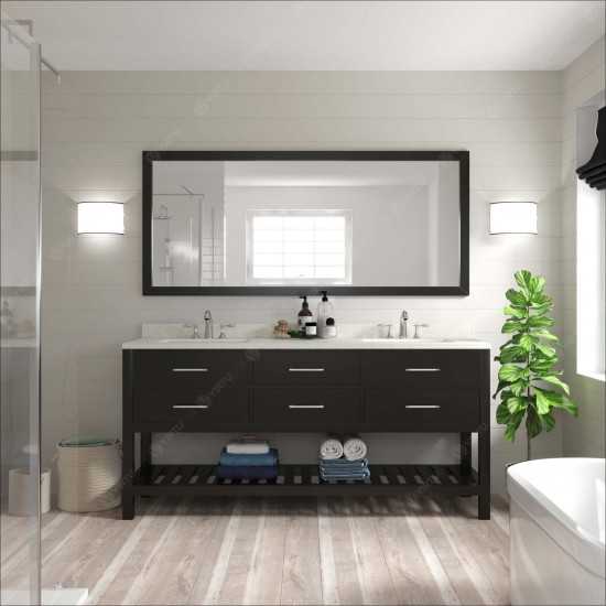 Caroline Estate 72" Double Bath Vanity in Espresso with White Quartz Top and Round Sinks and Matching Mirrors