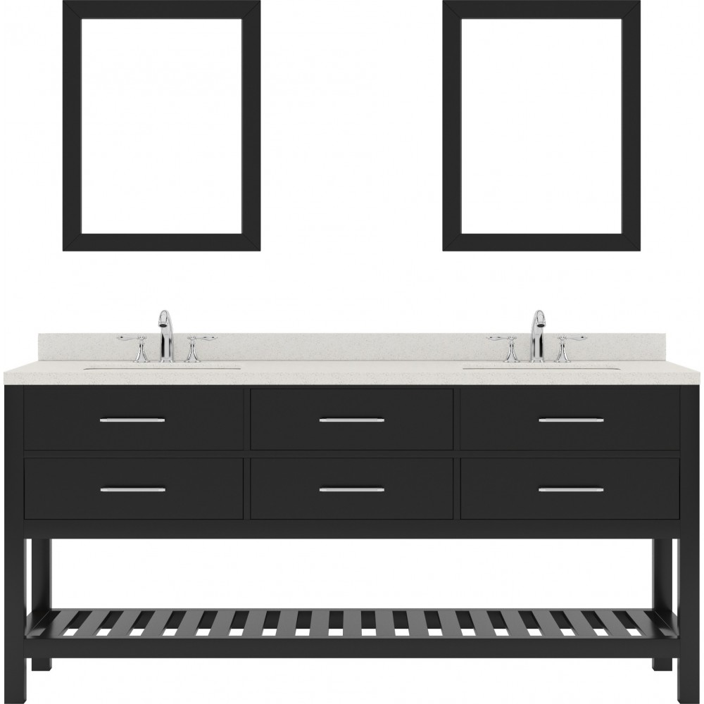 Caroline Estate 72" Double Bath Vanity in Espresso with White Quartz Top and Round Sinks with Brushed Nickel Faucets and Mirr