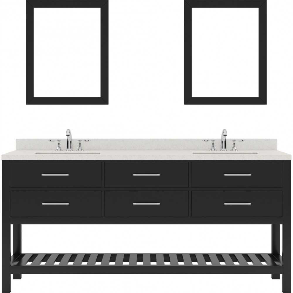 Caroline Estate 72" Double Vanity in Espresso with White Quartz Top and Round Sinks with Polished Chrome Faucets and Mirrors