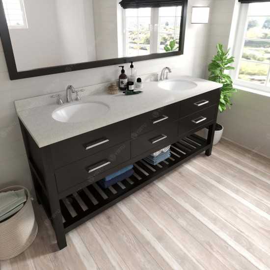 Caroline Estate 72" Double Vanity in Espresso with White Quartz Top and Round Sinks with Polished Chrome Faucets and Mirrors