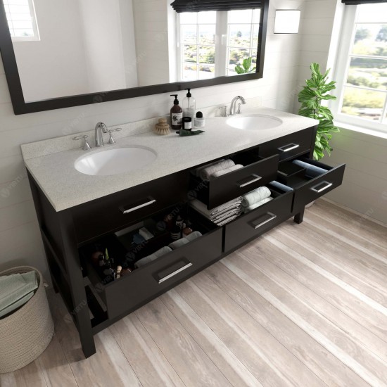 Caroline Estate 72" Double Vanity in Espresso with White Quartz Top and Round Sinks with Polished Chrome Faucets and Mirrors