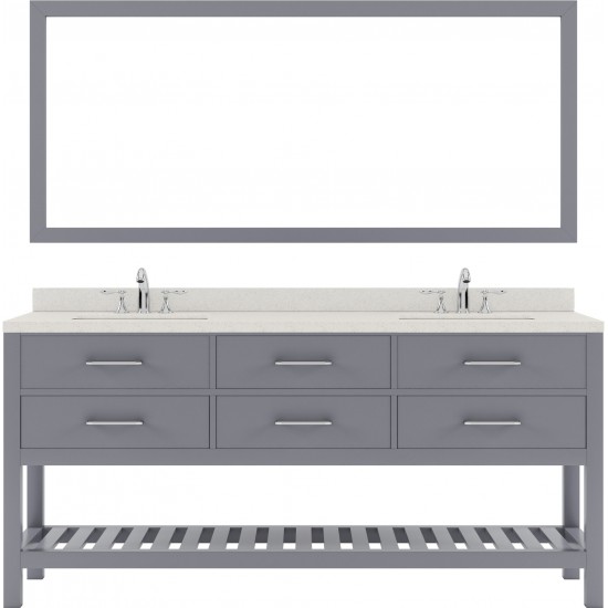 Caroline Estate 72" Double Bath Vanity in Gray with White Quartz Top and Round Sinks and Matching Mirrors