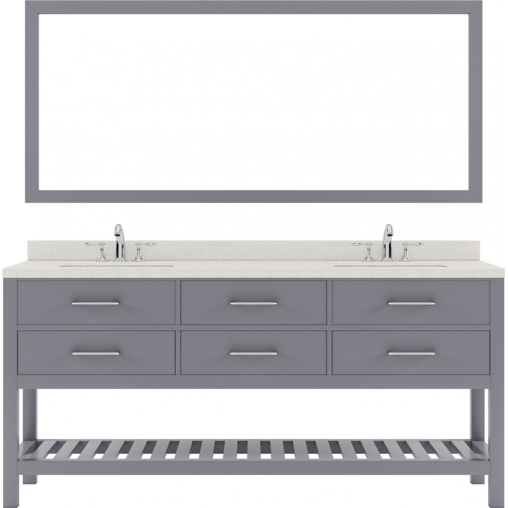 Caroline Estate 72" Double Bath Vanity in Gray with White Quartz Top and Round Sinks with Brushed Nickel Faucets and Mirrors