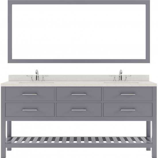 Caroline Estate 72" Double Bath Vanity in Gray with White Quartz Top and Round Sinks with Polished Chrome Faucets and Mirrors