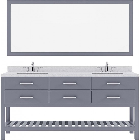 Caroline Estate 72" Double Bath Vanity in Gray with White Quartz Top and Round Sinks and Matching Mirror