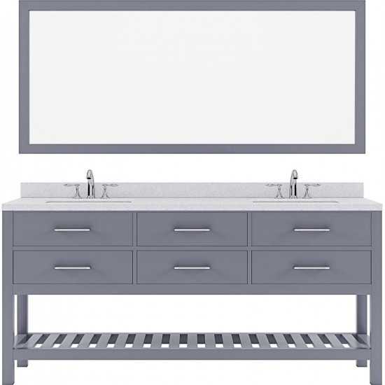 Caroline Estate 72" Double Bath Vanity in Gray with White Quartz Top and Round Sinks with Brushed Nickel Faucets and Mirror