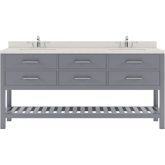 Caroline Estate 72" Double Bath Vanity in Gray with White Quartz Top and Round Sinks