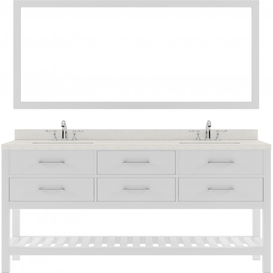 Caroline Estate 72" Double Bath Vanity in White with White Quartz Top and Round Sinks with Brushed Nickel Faucets and Mirrors