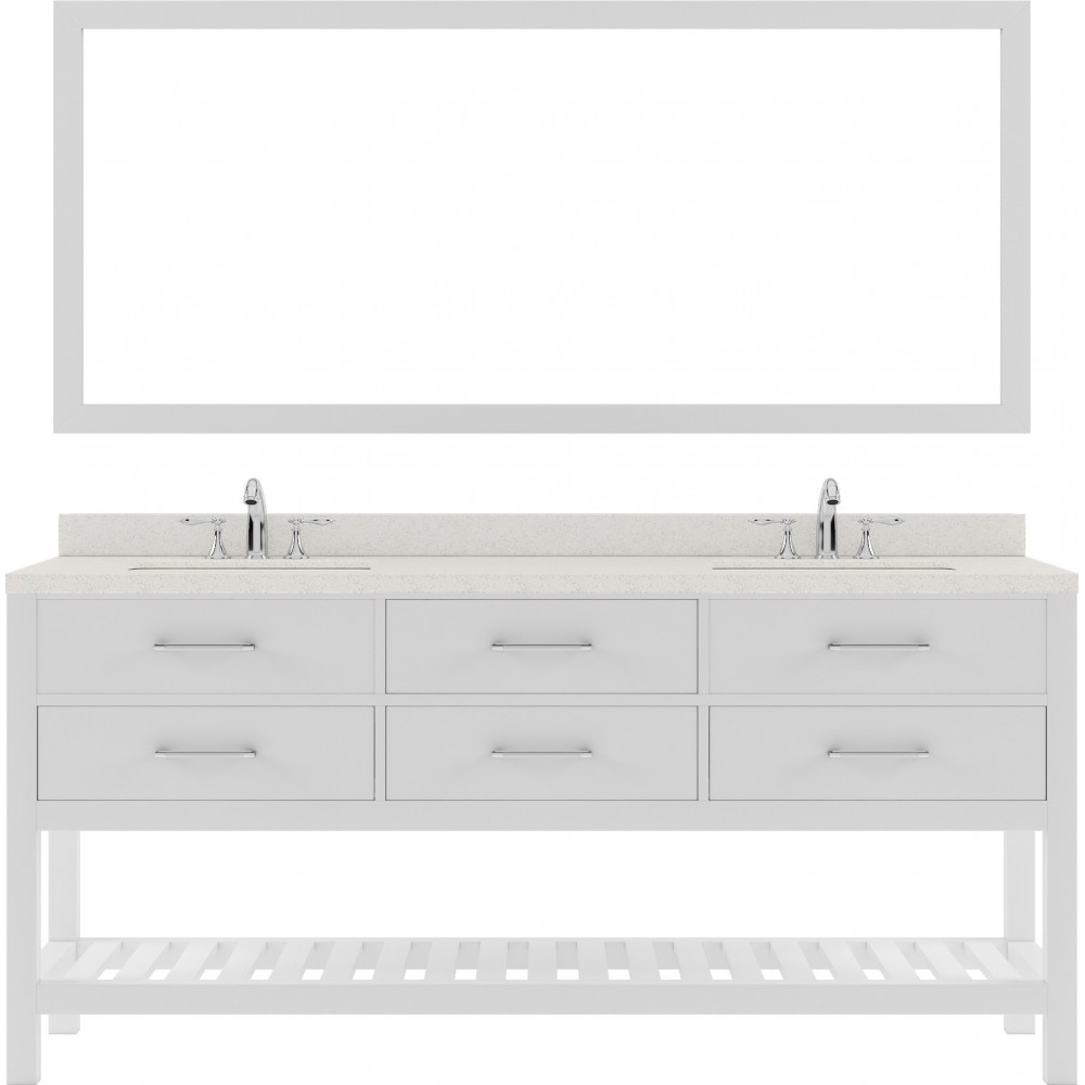 Caroline Estate 72" Double Bath Vanity in White with White Quartz Top and Round Sinks with Brushed Nickel Faucets and Mirrors