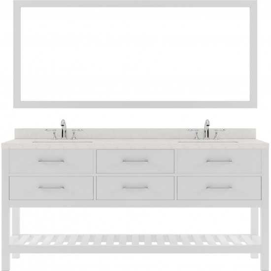 Caroline Estate 72" Double Bath Vanity in White with White Quartz Top and Round Sinks with Polished Chrome Faucets and Mirror