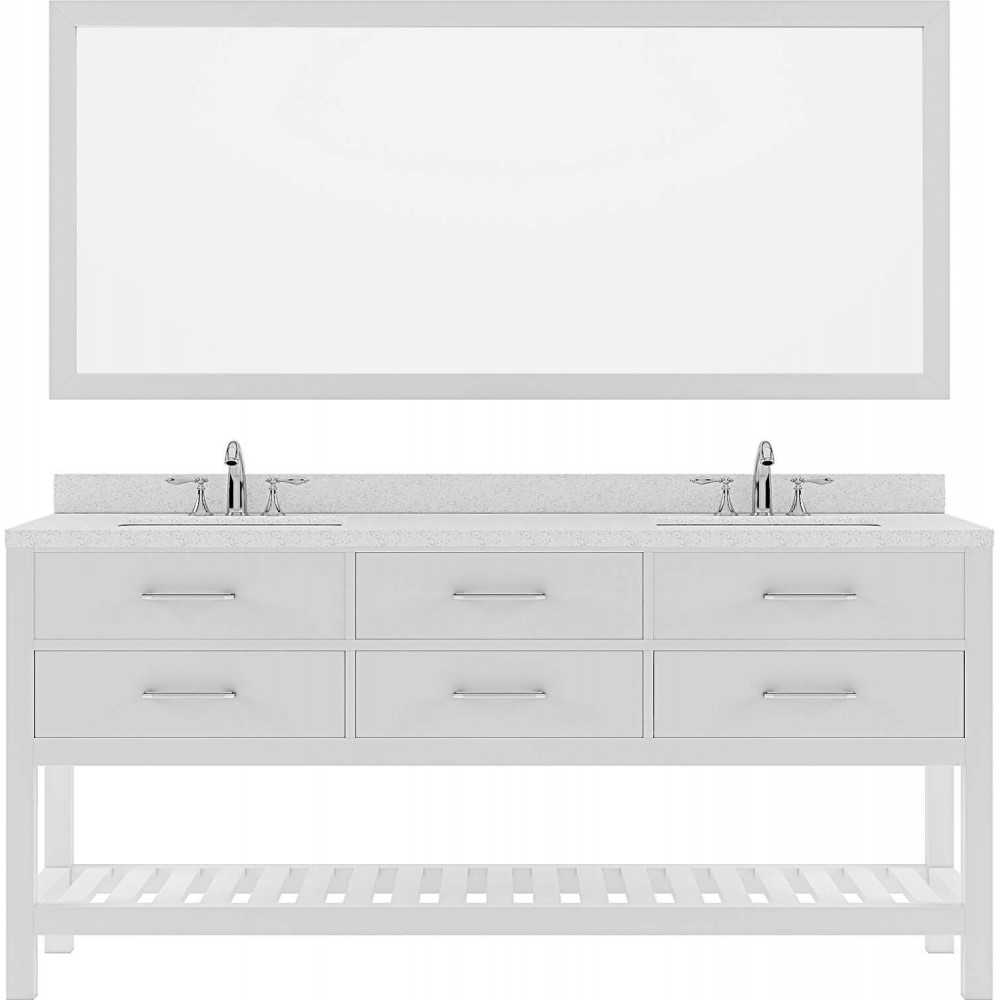 Caroline Estate 72" Double Bath Vanity in White with White Quartz Top and Round Sinks and Matching Mirror