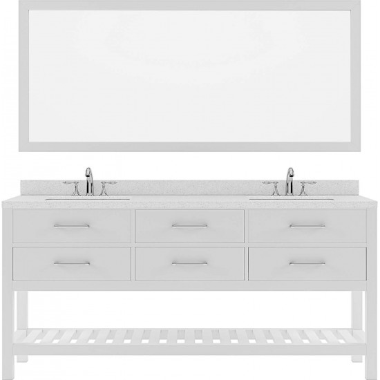 Caroline Estate 72" Double Bath Vanity in White with White Quartz Top and Round Sinks with Brushed Nickel Faucets and Mirror