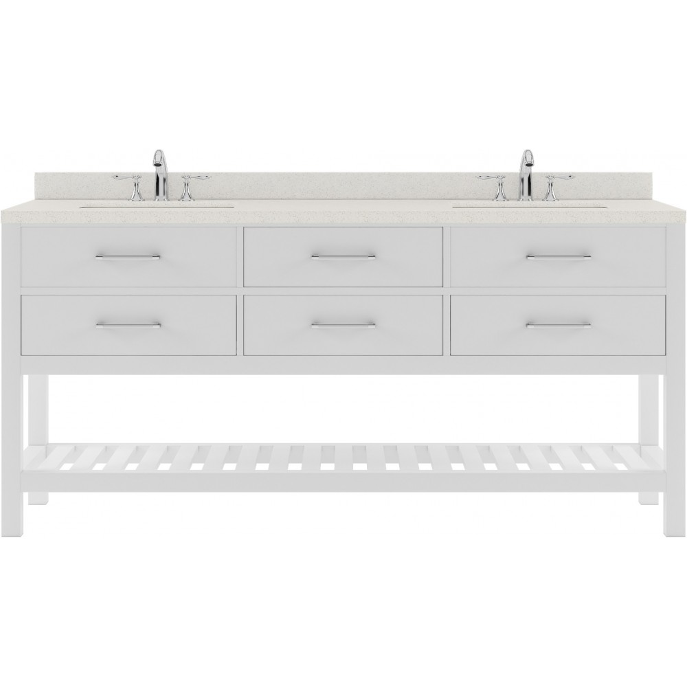 Caroline Estate 72" Double Bath Vanity in White with White Quartz Top and Round Sinks