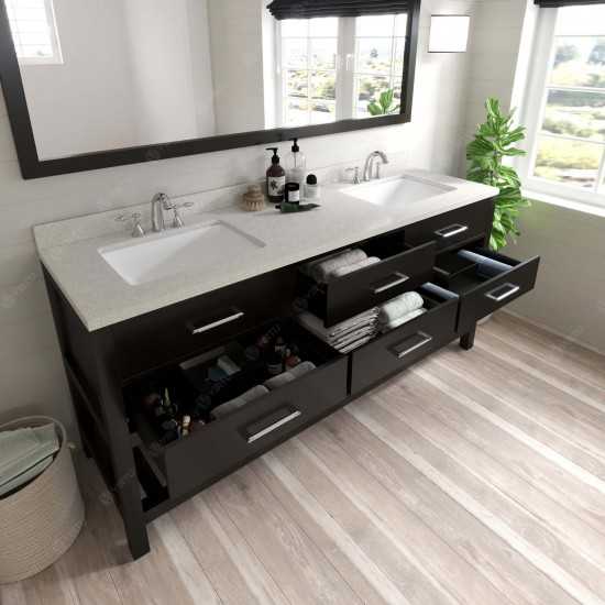 Caroline Estate 72" Double Bath Vanity in Espresso with White Quartz Top and Square Sinks and Matching Mirrors