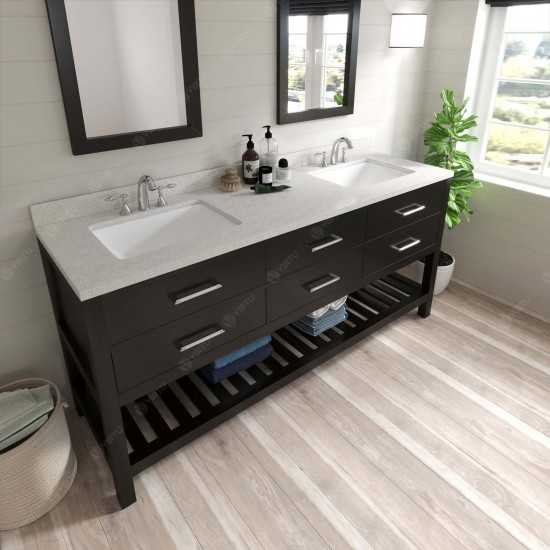 Caroline Estate 72" Double Bath Vanity in Espresso with White Quartz Top and Square Sinks