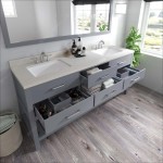 Caroline Estate 72" Double Bath Vanity in Gray with White Quartz Top and Square Sinks and Matching Mirrors