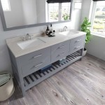 Caroline Estate 72" Double Bath Vanity in Gray with White Quartz Top and Square Sinks with Polished Chrome Faucets and Mirror