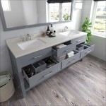 Caroline Estate 72" Double Bath Vanity in Gray with White Quartz Top and Square Sinks with Polished Chrome Faucets and Mirror