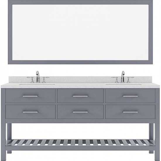 Caroline Estate 72" Double Bath Vanity in Gray with White Quartz Top and Square Sinks and Matching Mirror