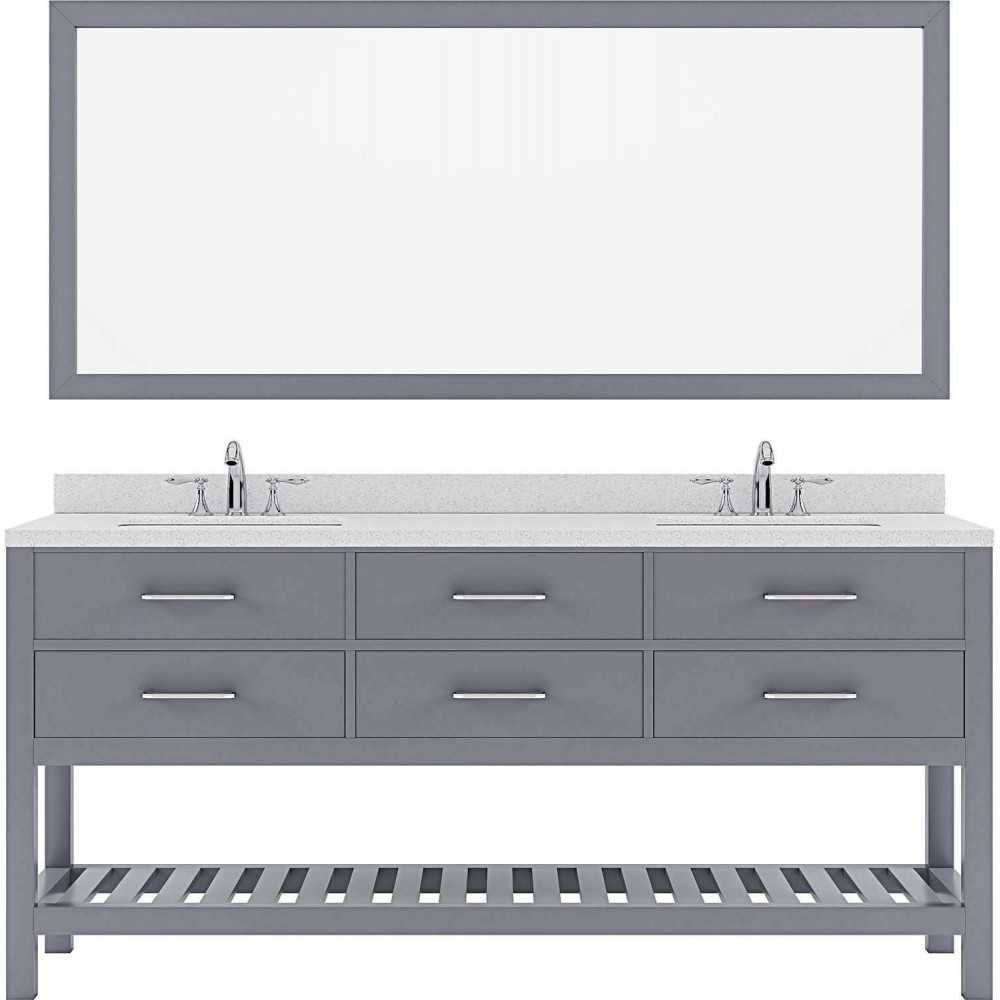 Caroline Estate 72" Double Bath Vanity in Gray with White Quartz Top and Square Sinks and Matching Mirror