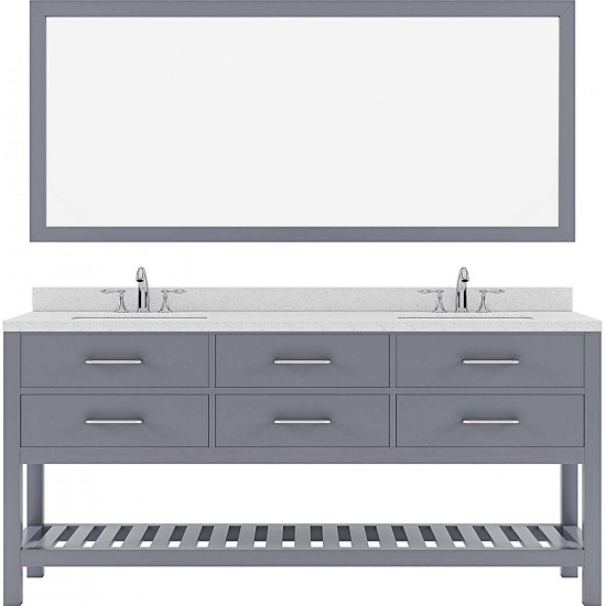 Caroline Estate 72" Double Bath Vanity in Gray with White Quartz Top and Square Sinks with Brushed Nickel Faucets and Mirror