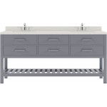 Caroline Estate 72" Double Bath Vanity in Gray with White Quartz Top and Square Sinks