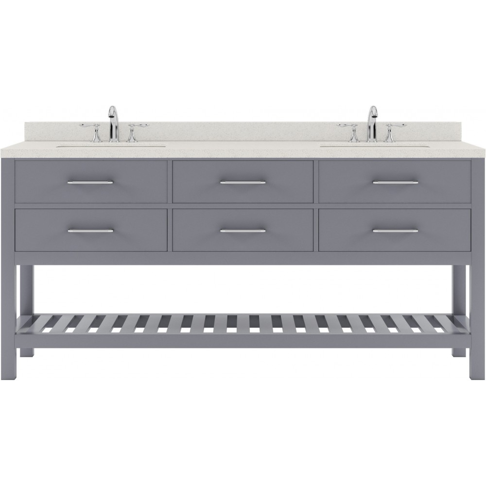 Caroline Estate 72" Double Bath Vanity in Gray with White Quartz Top and Square Sinks